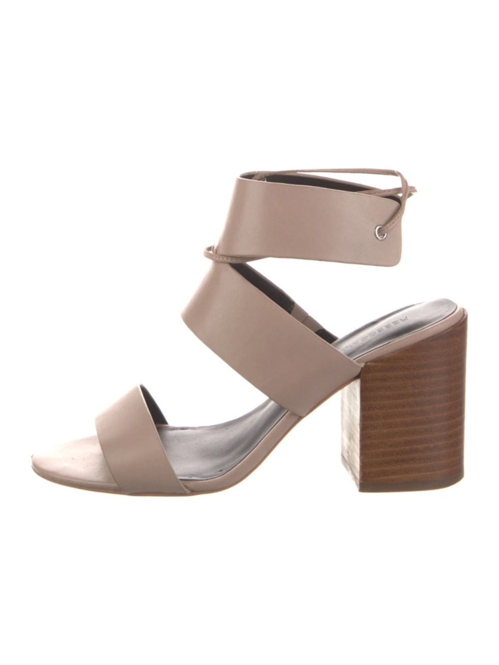 Rebecca Minkoff Taupe Leather Block Heel Lace-Up Sandals